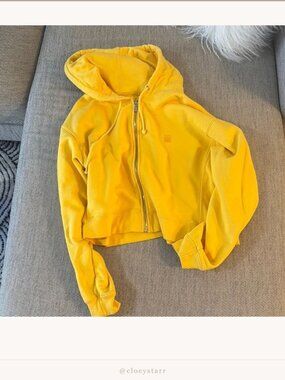 Yellow Label Bright Yellow Cotton Zip-Up Hoodie Size M | Vibrant Casual |